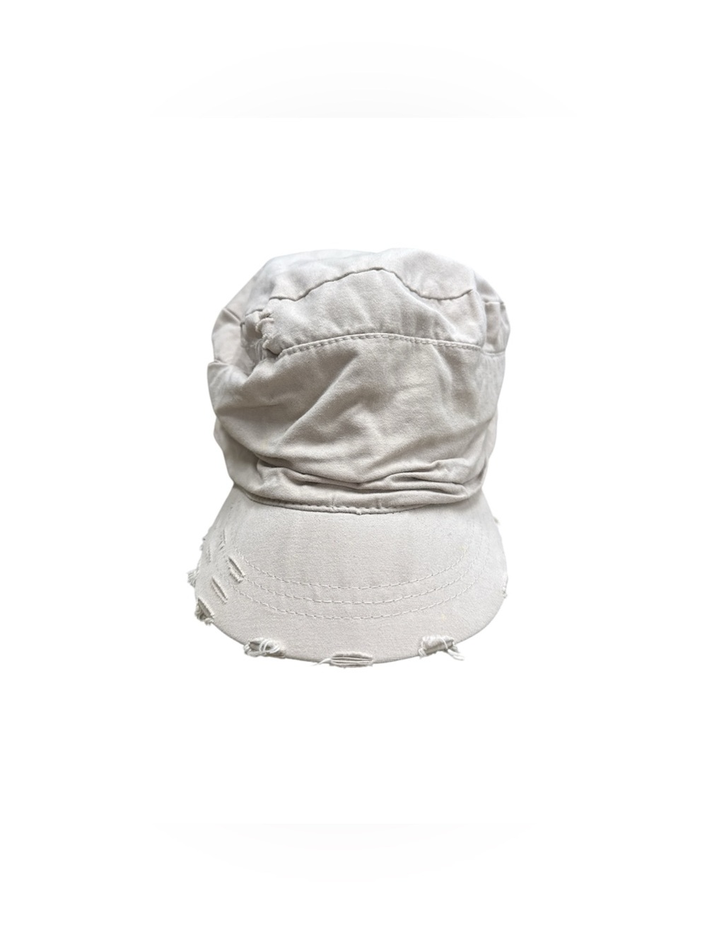 Ruched Cadet Cap in Cream with Distressed Brim